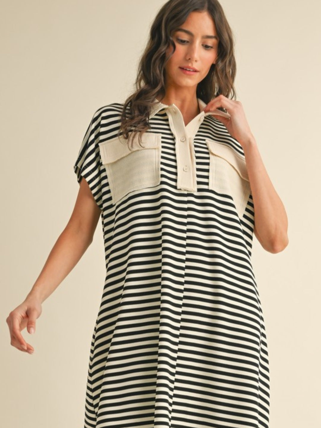 Striped Knit Polo Dress