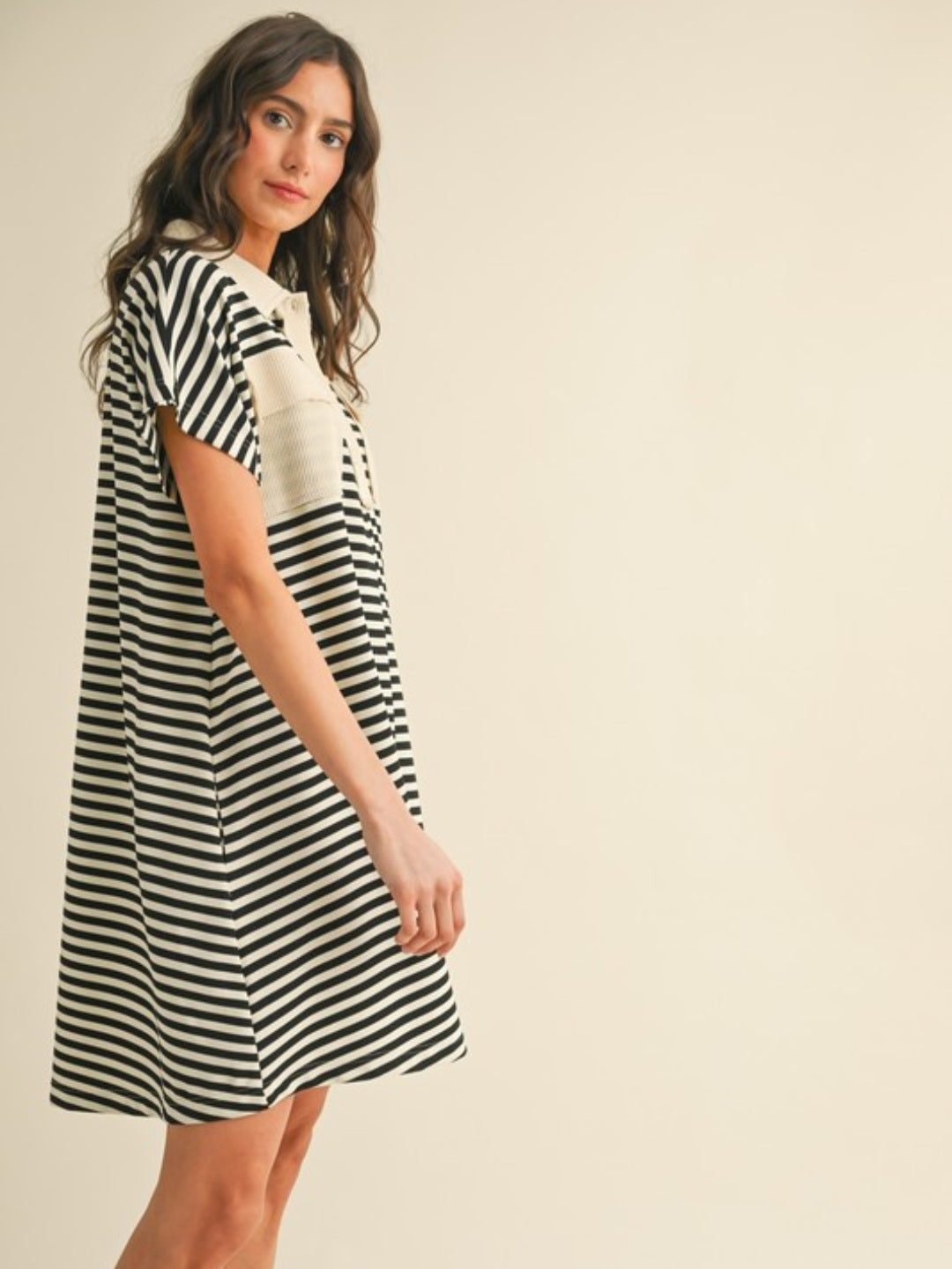 Striped Knit Polo Dress