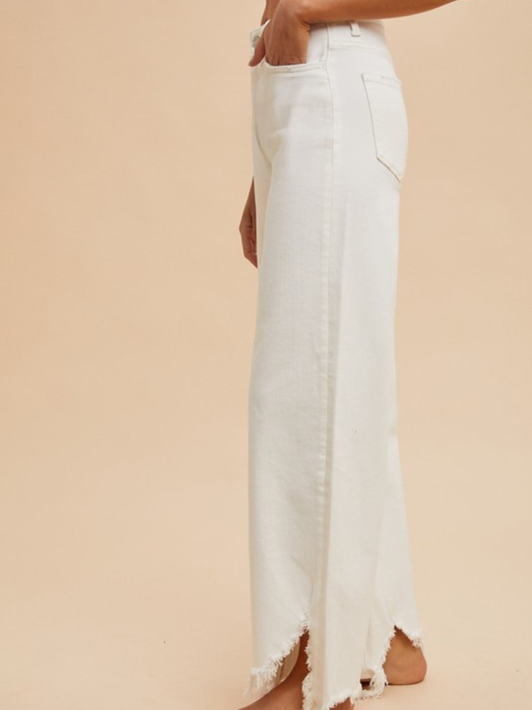 White Destroyed Hem Straight Leg Jeans
