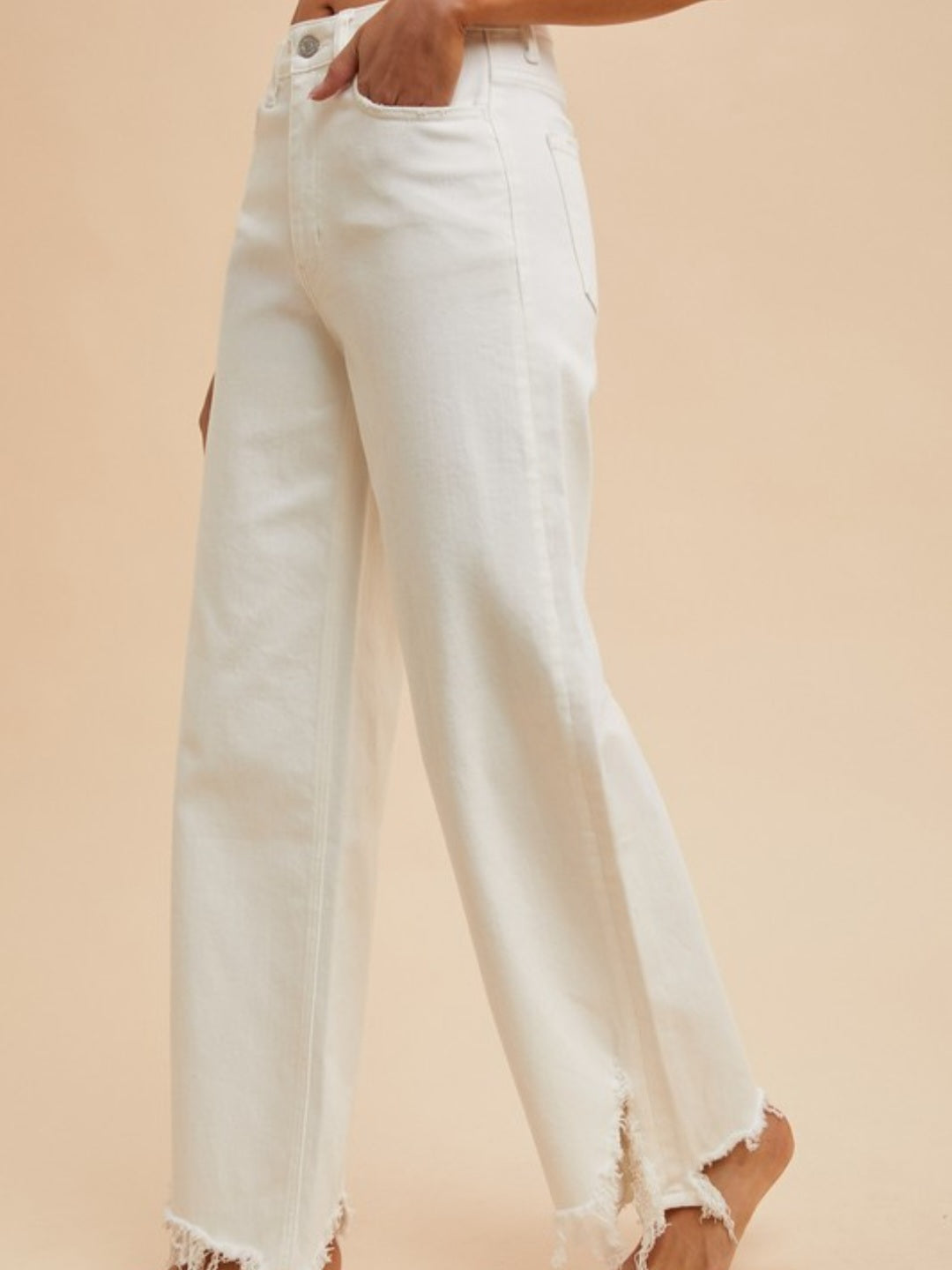 White Destroyed Hem Straight Leg Jeans