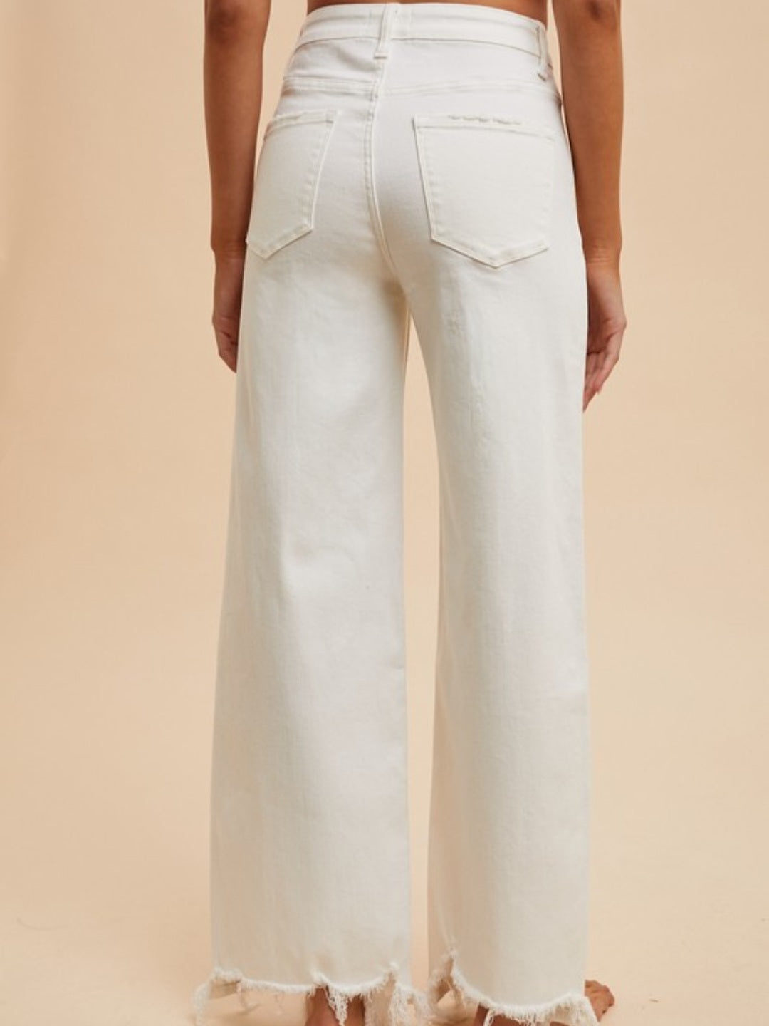 White Destroyed Hem Straight Leg Jeans