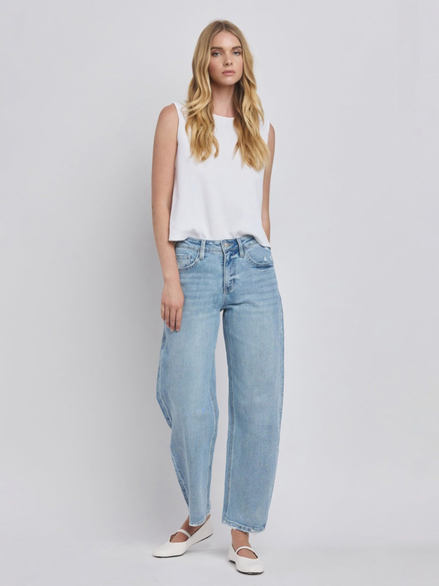 High Rise Barrel Leg Jeans
