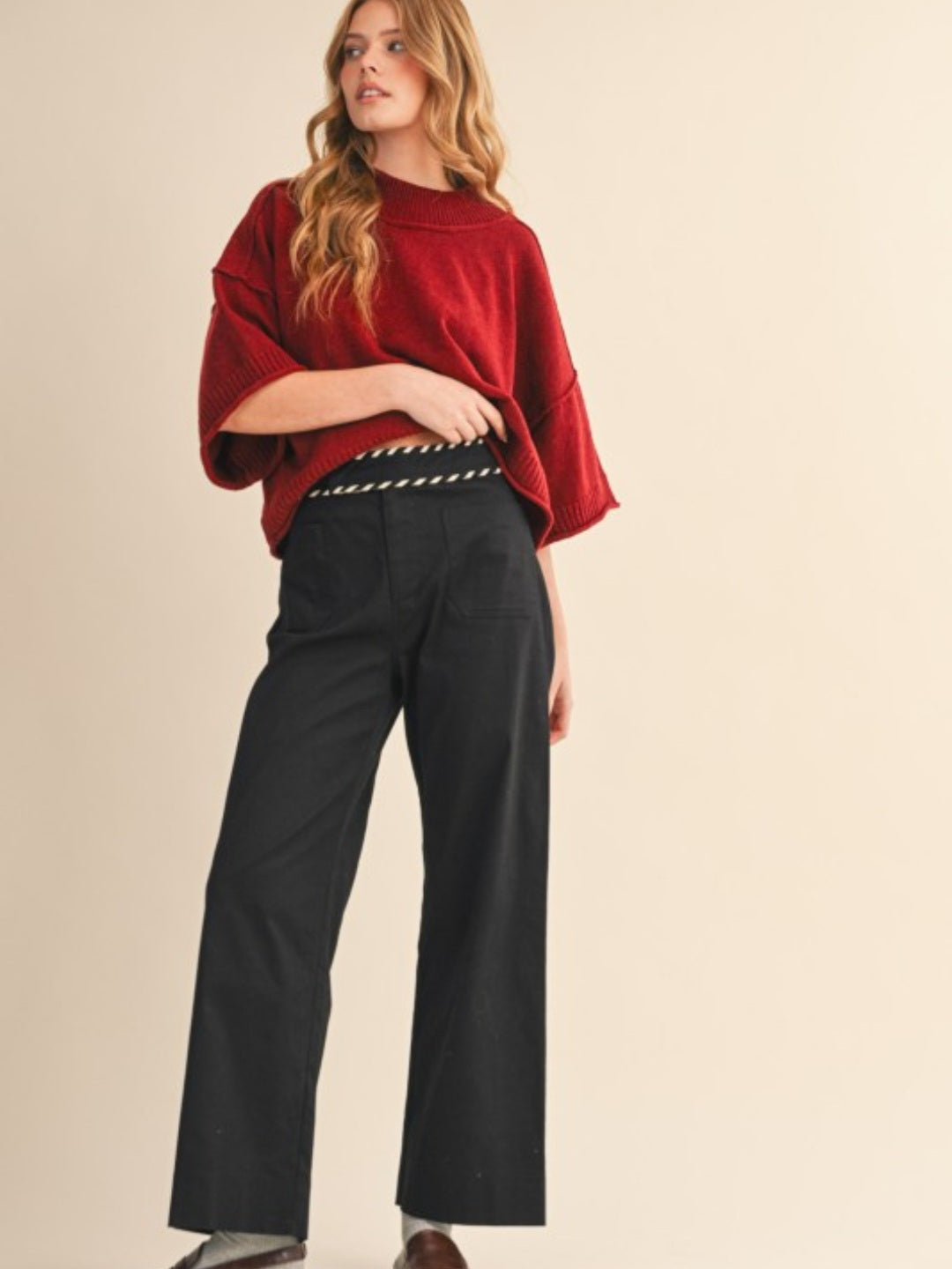 Mock Neck Short Sleeve Sweater