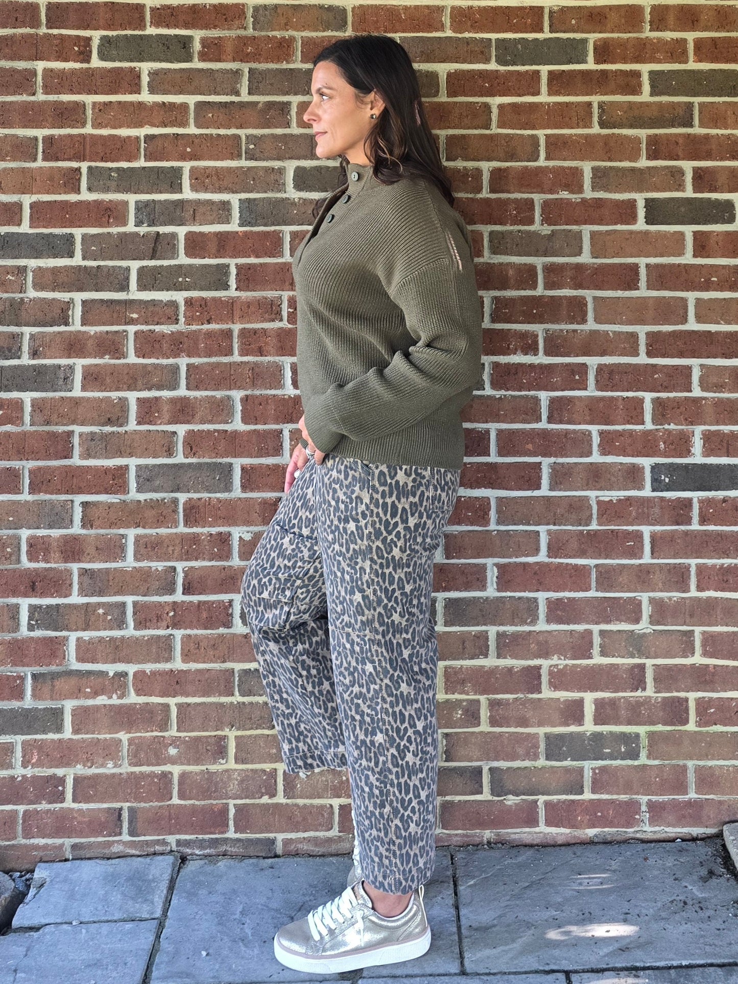 Olive Button-Up Knit Sweater