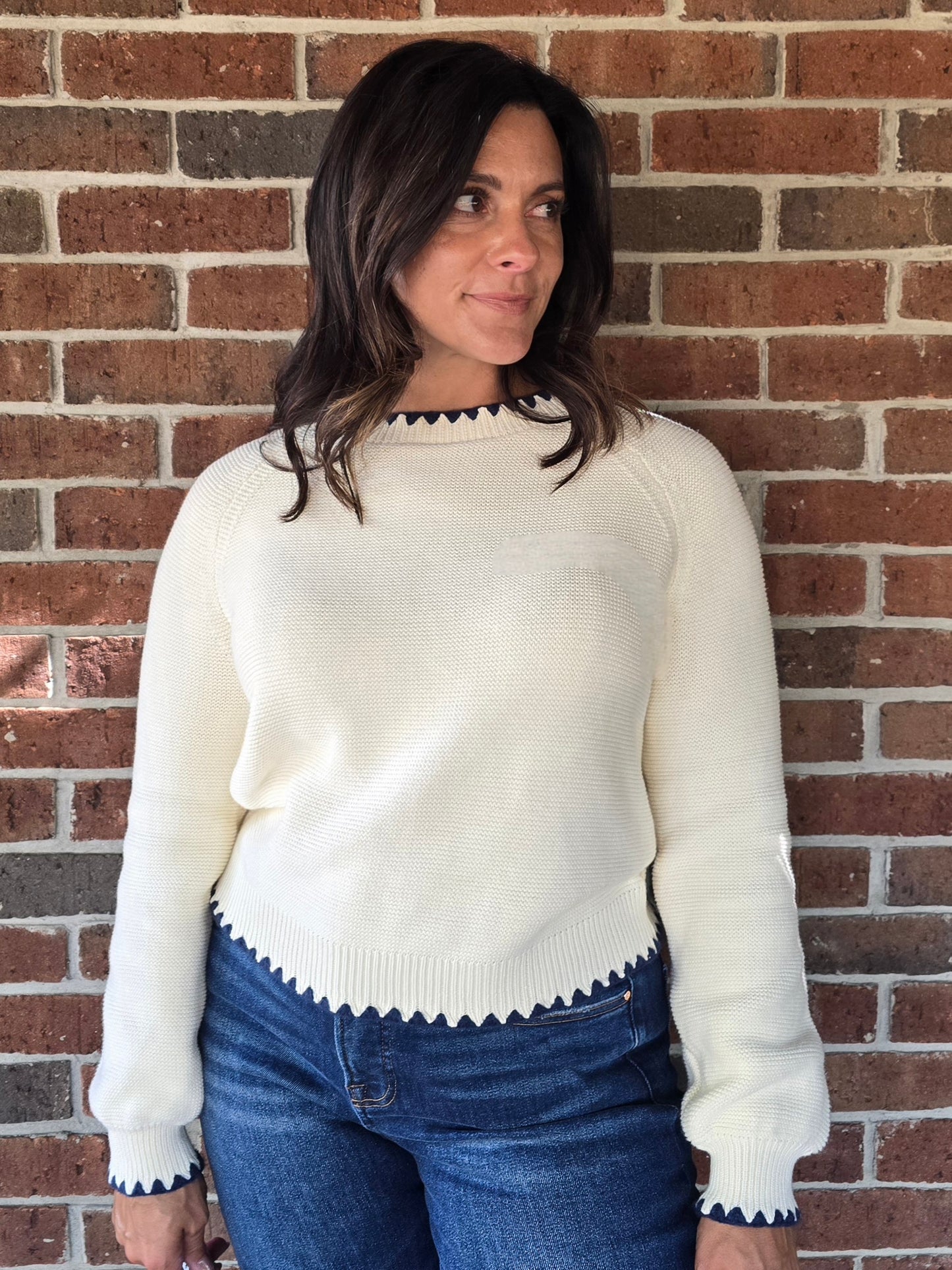 Contrast Stitch Puff Sleeve Sweater