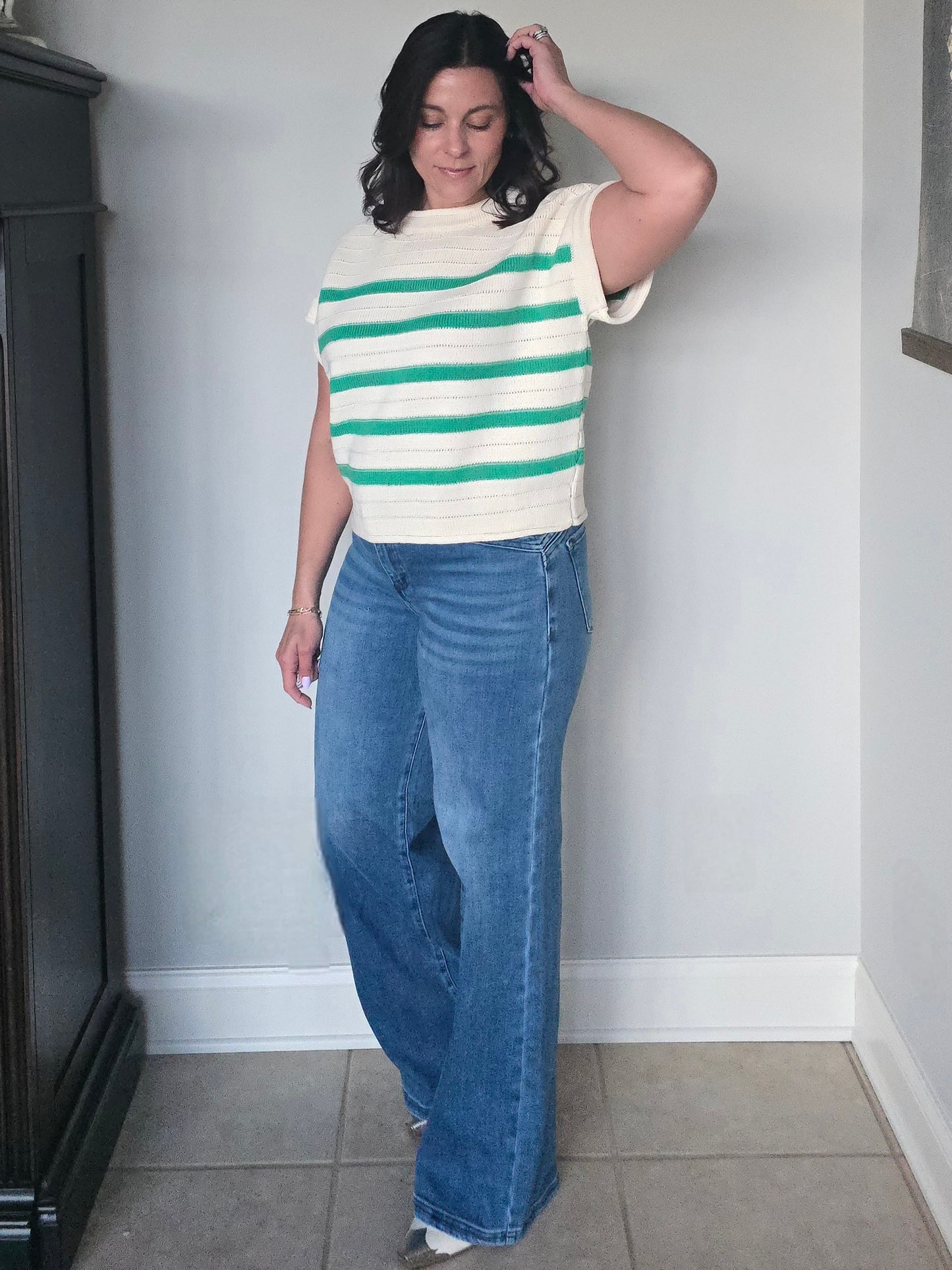 Green Stripe Knit Top