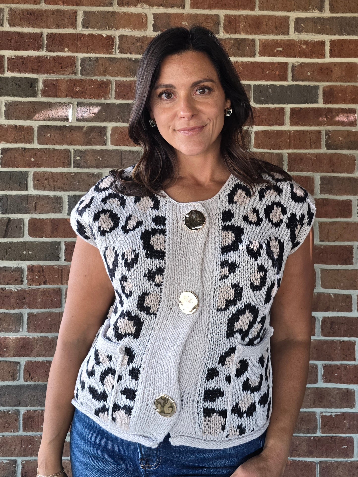 Leopard Knit Sweater Vest