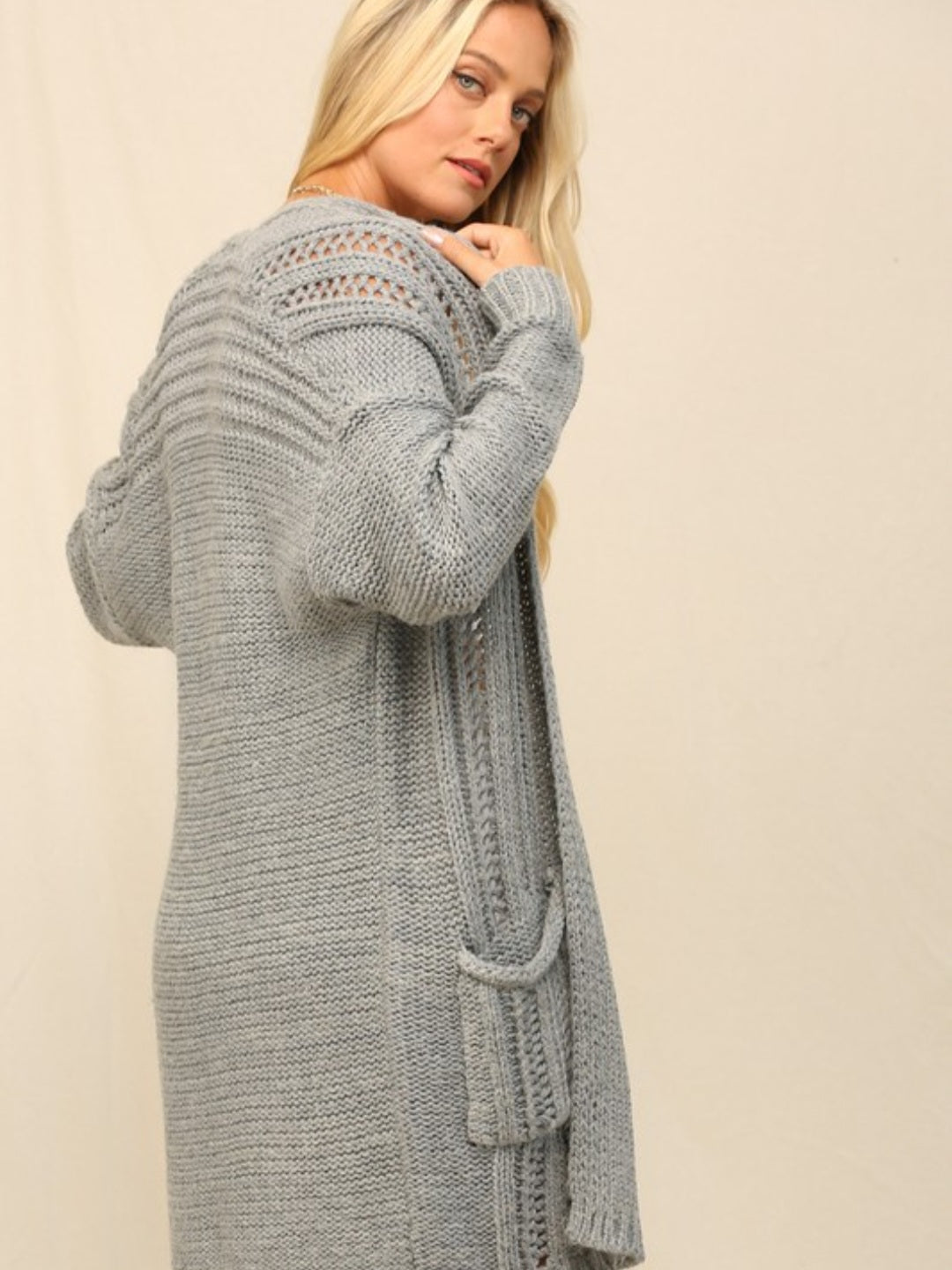 Grey Knit Open Cardi