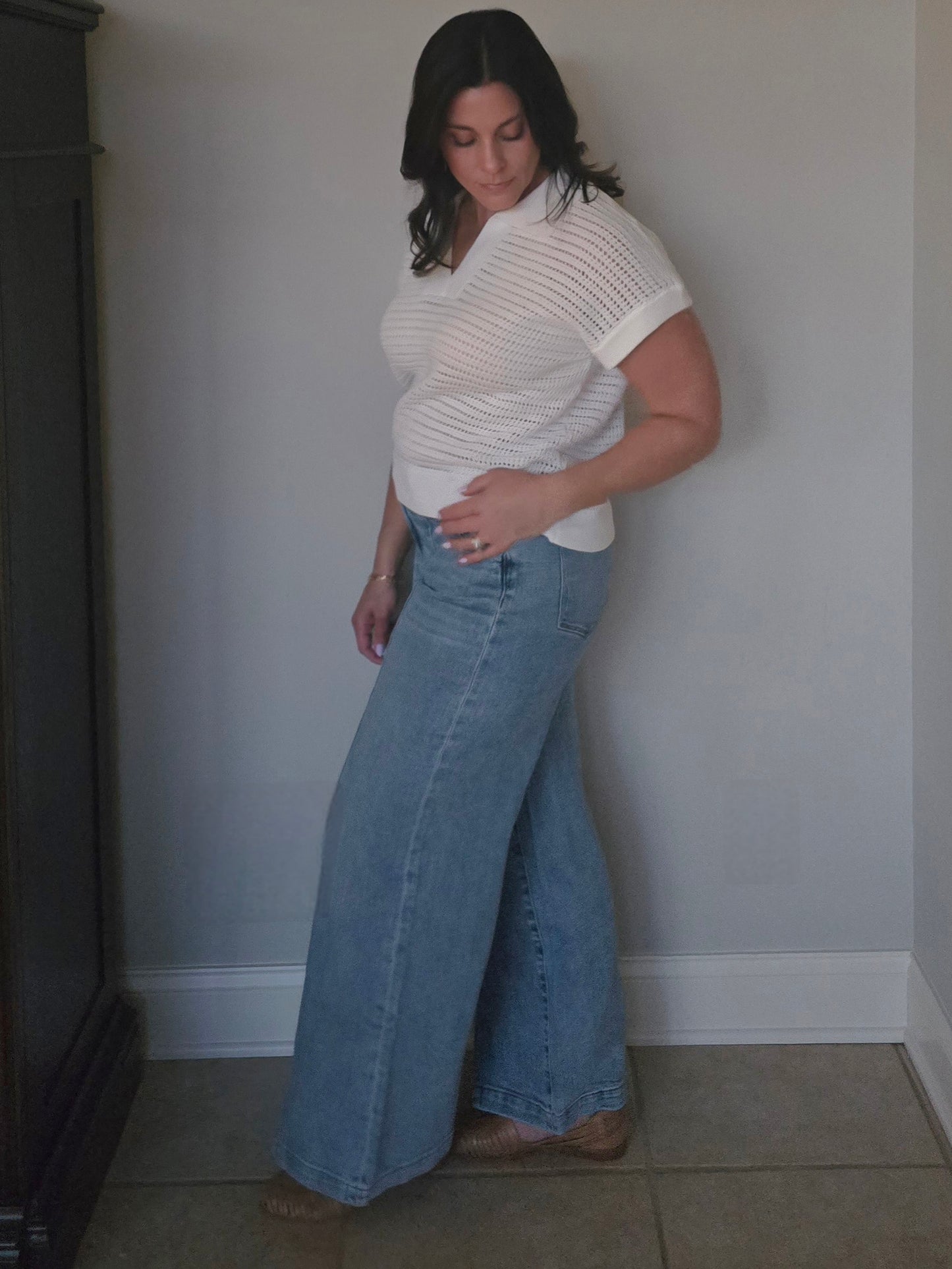 Cream Open Knit Polo