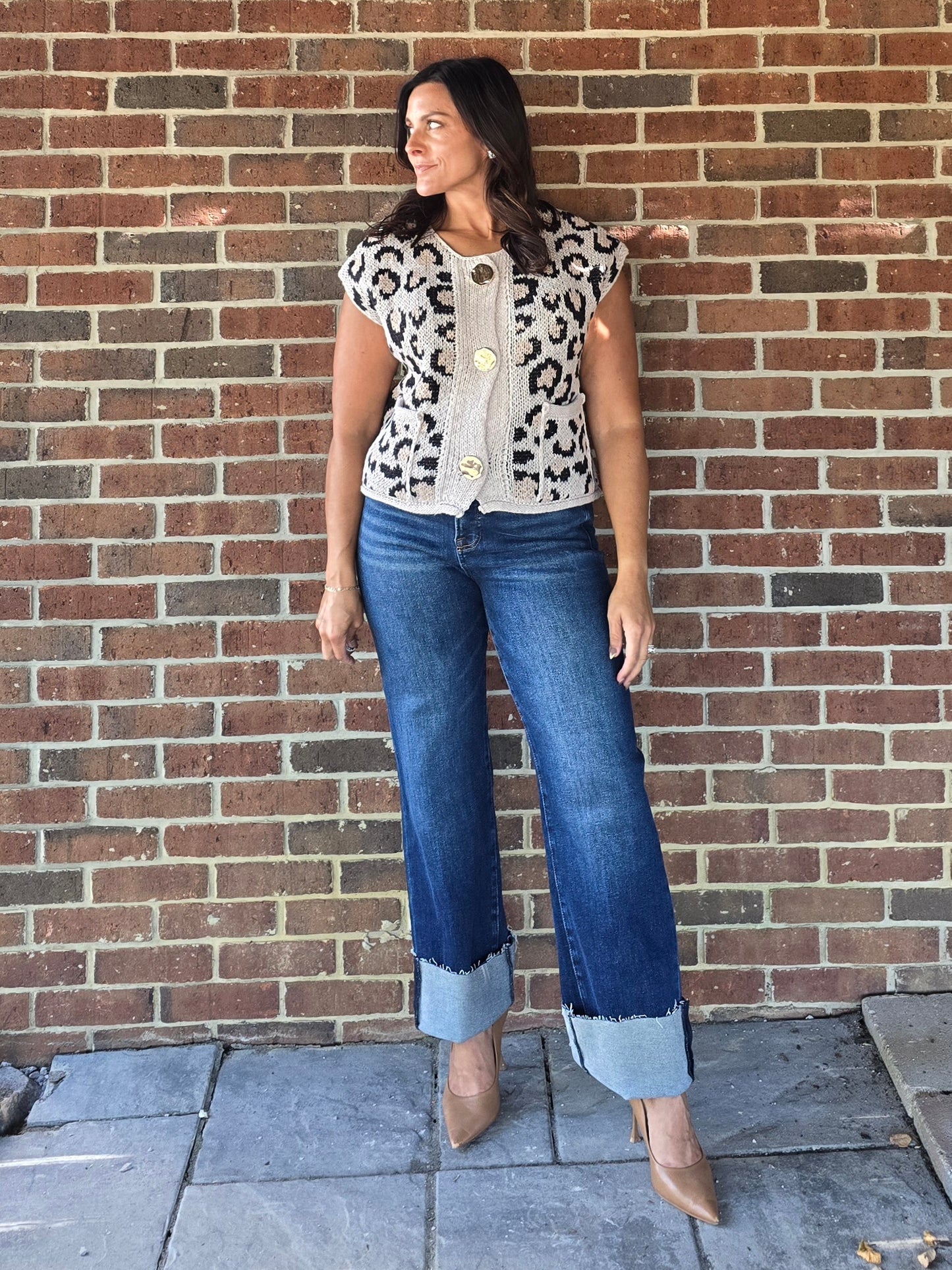Leopard Knit Sweater Vest