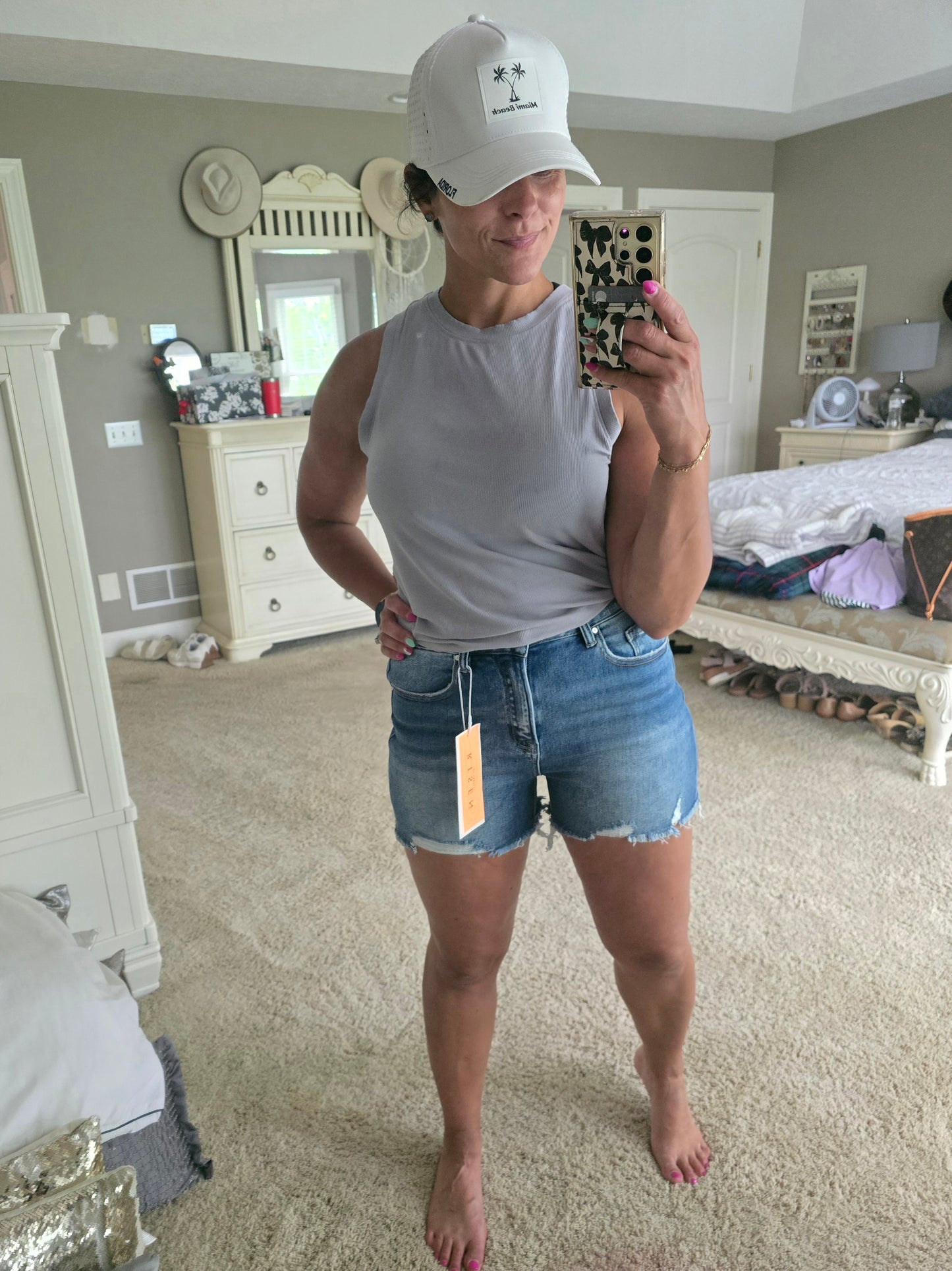 High Rise Cut Off Shorts with Distressing