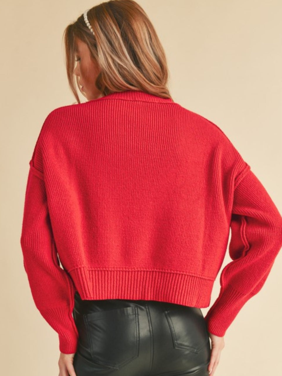 Red Boxy Pullover Sweater