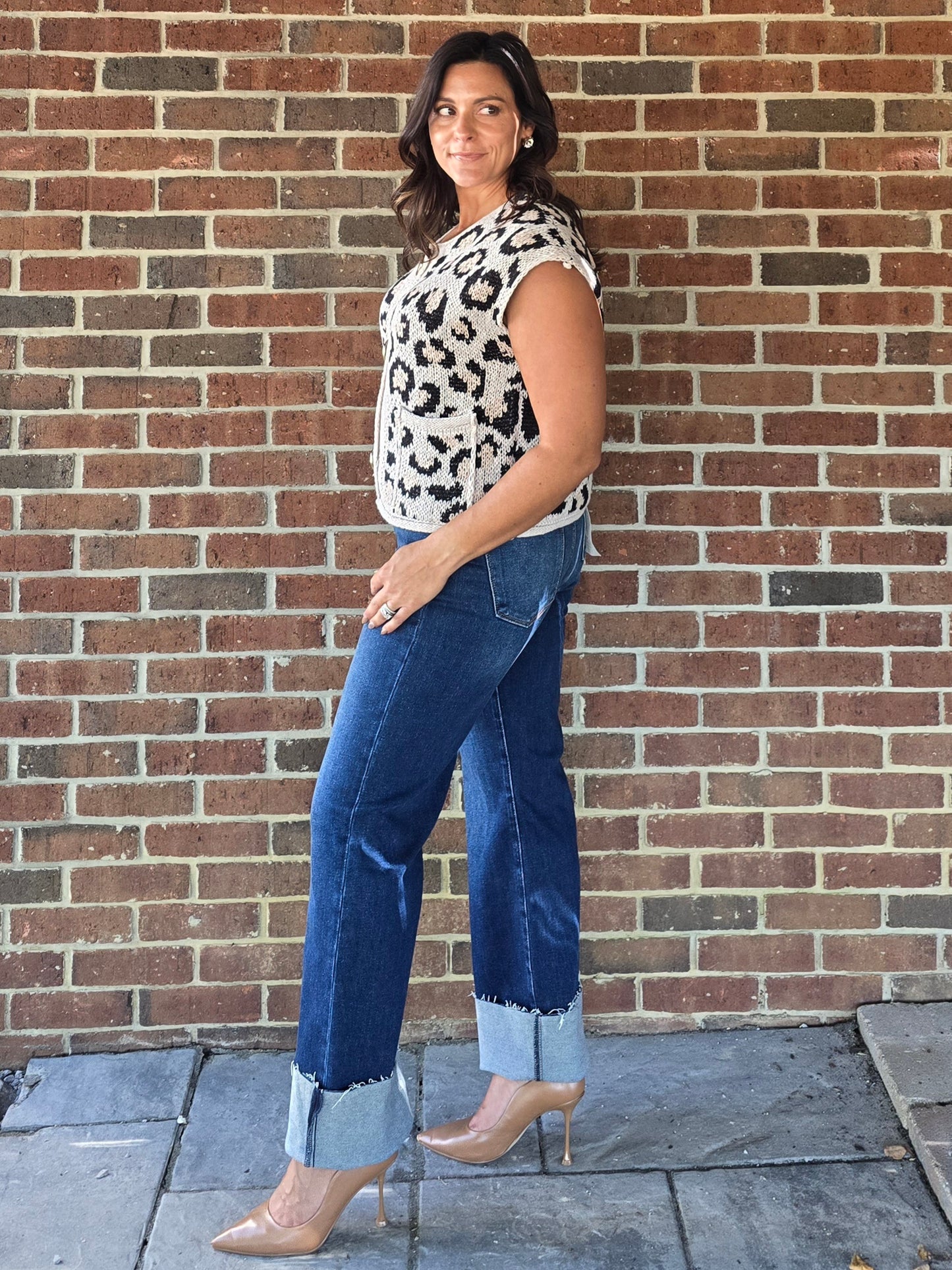 Leopard Knit Sweater Vest