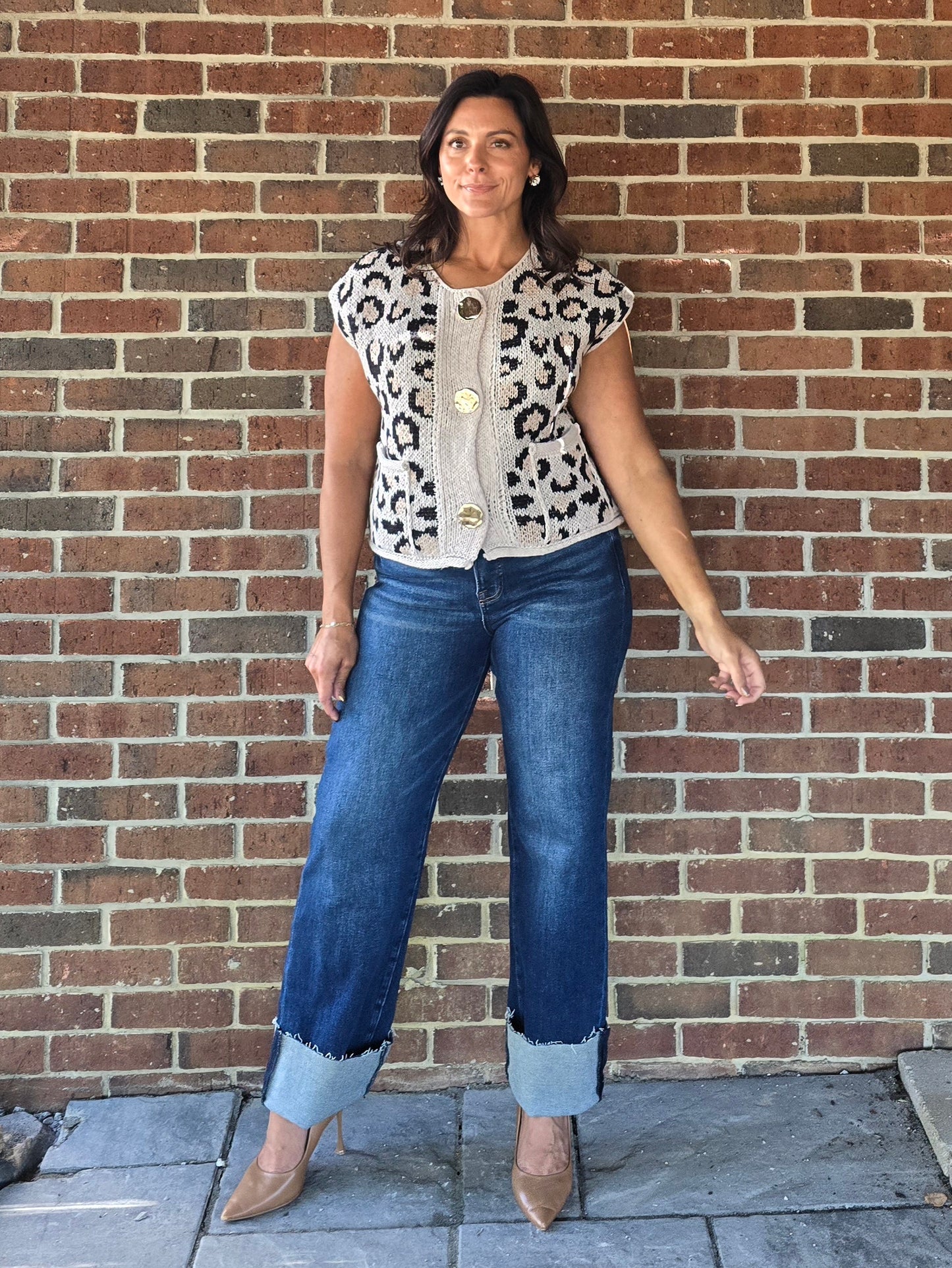 Leopard Knit Sweater Vest