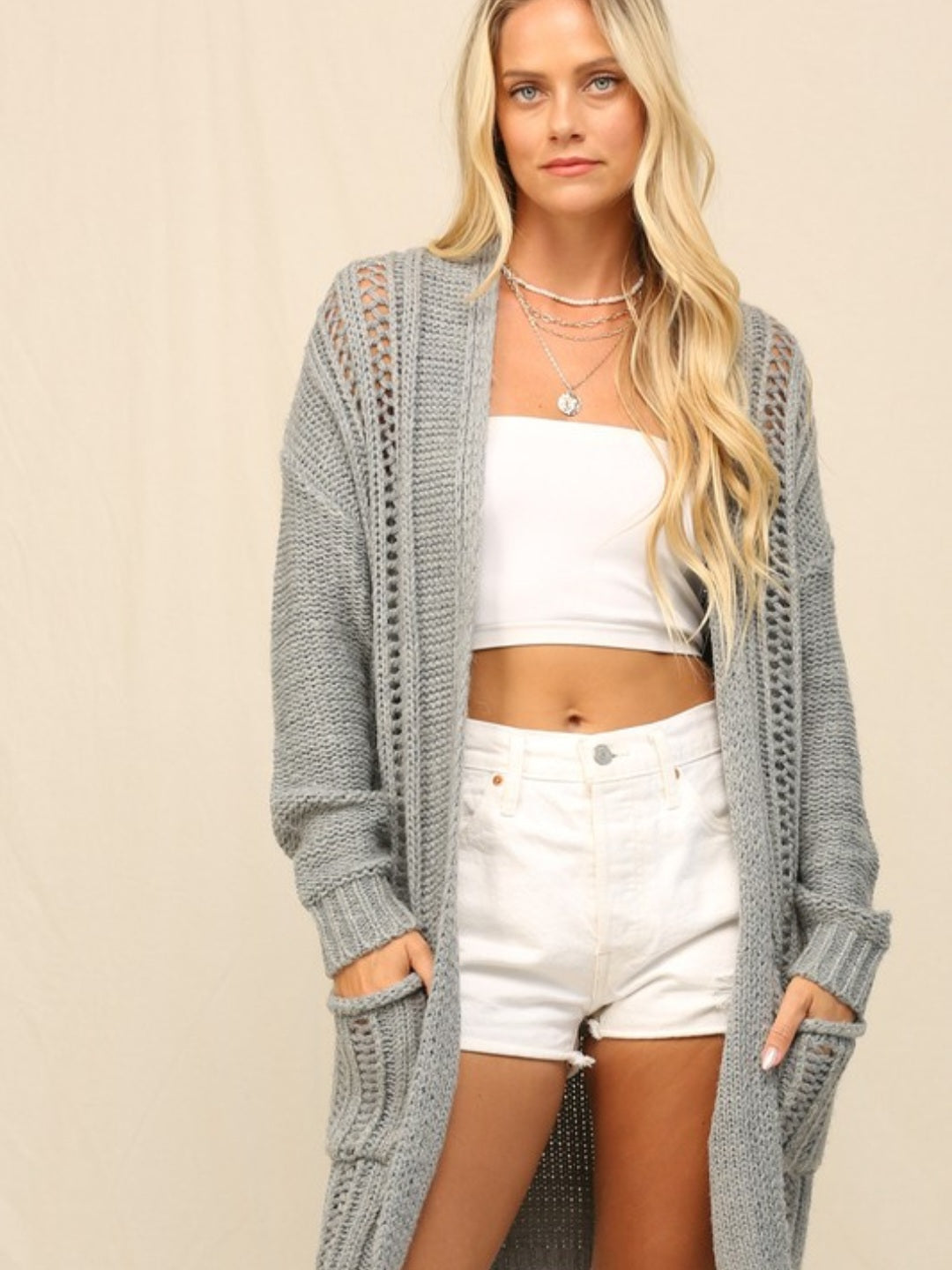 Grey Knit Open Cardi