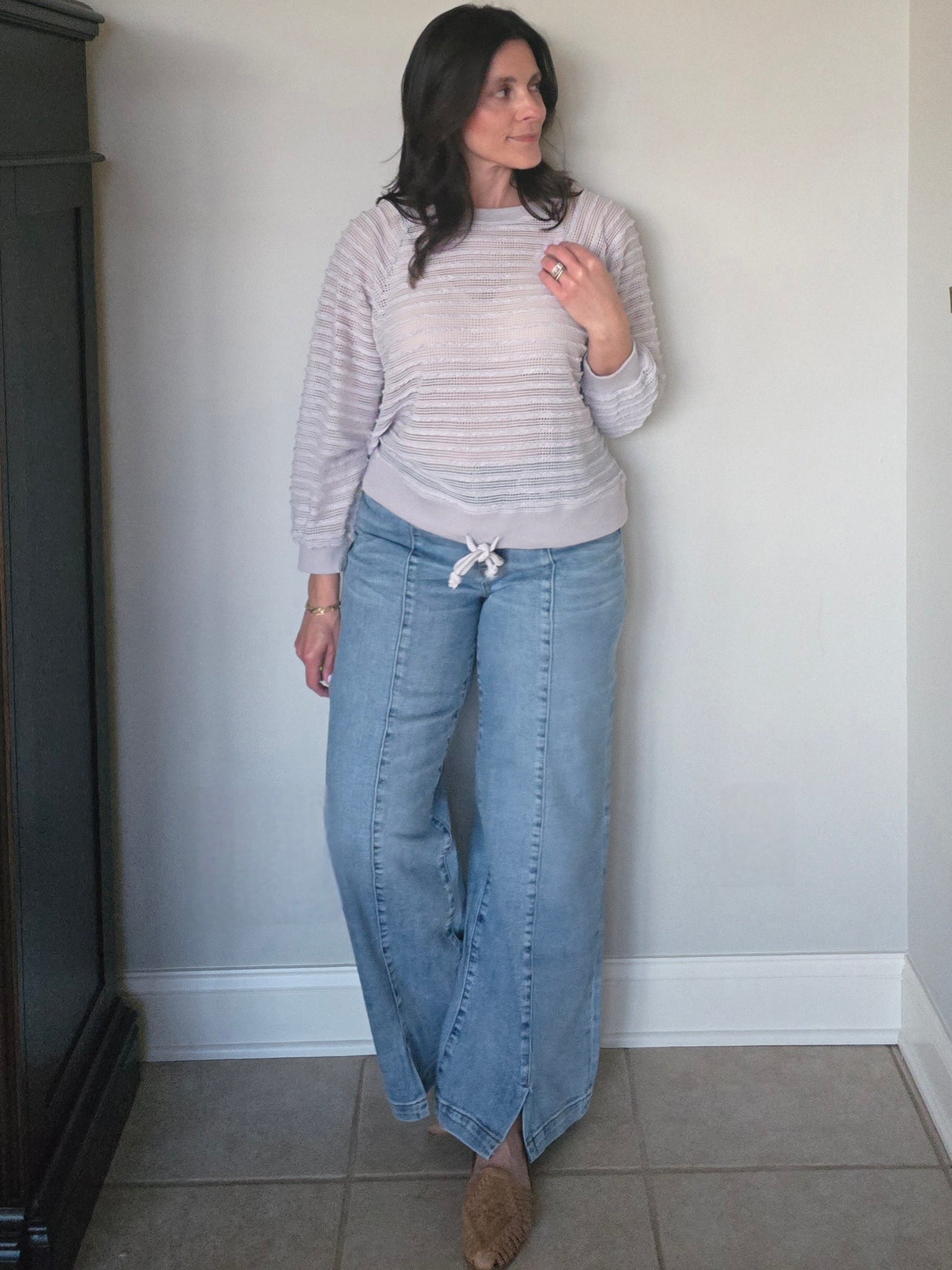 Drawstring Textured Knit Pullover