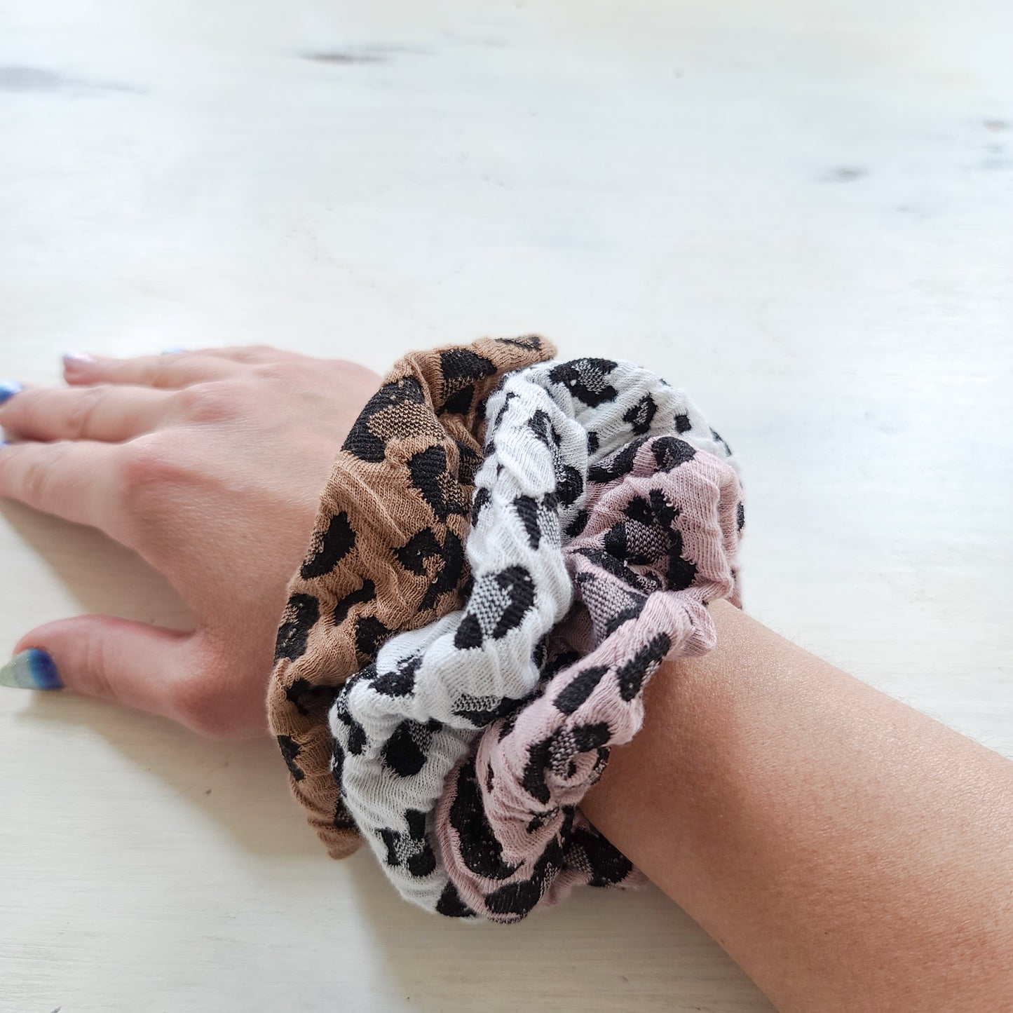 White Leopard Scrunchie