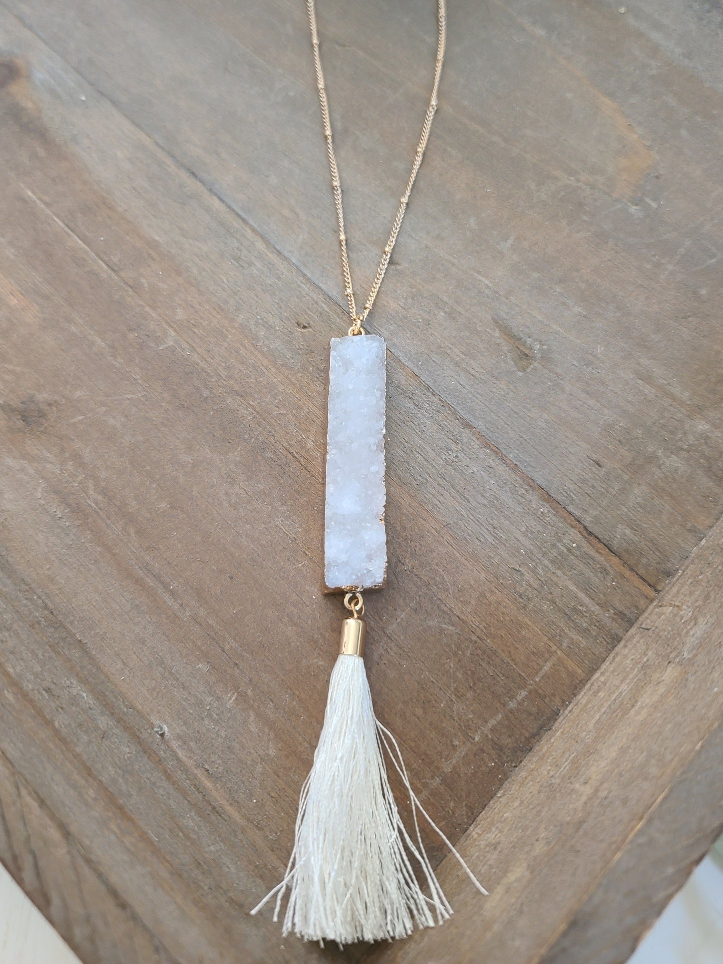 Druzy Bar and Tassel Necklace