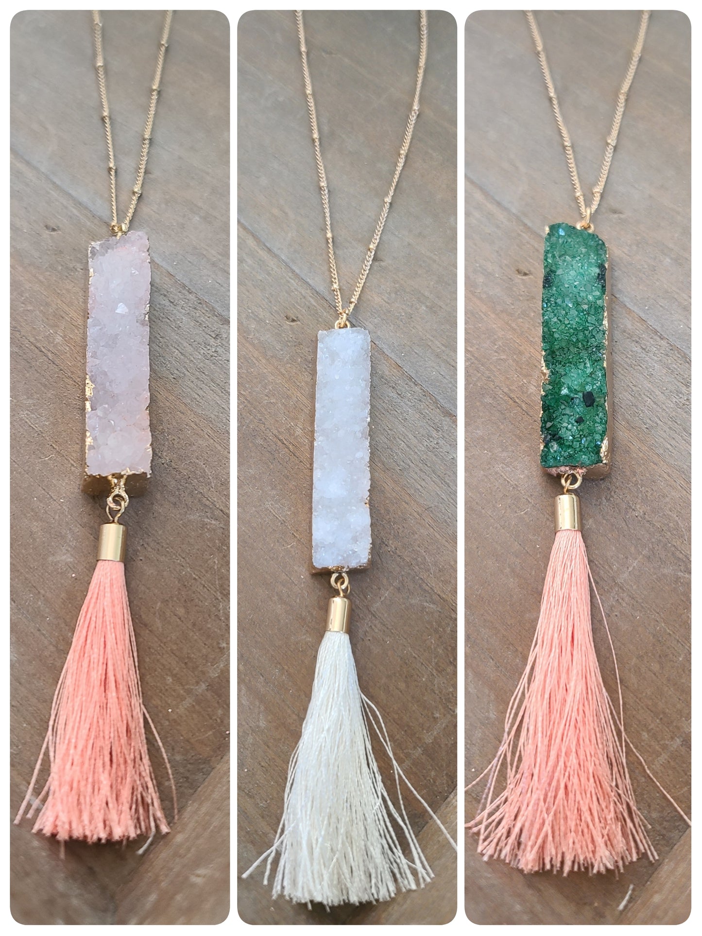 Druzy Bar and Tassel Necklace