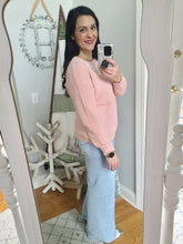Load image into Gallery viewer, Blush Pearl and Rhinestone Embellished Sweater
