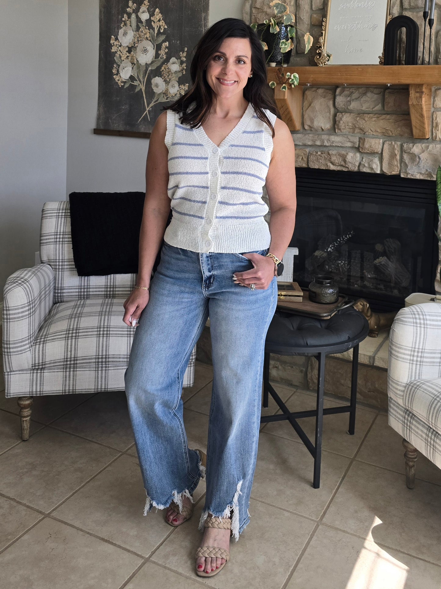 Stripe Button Up Vest