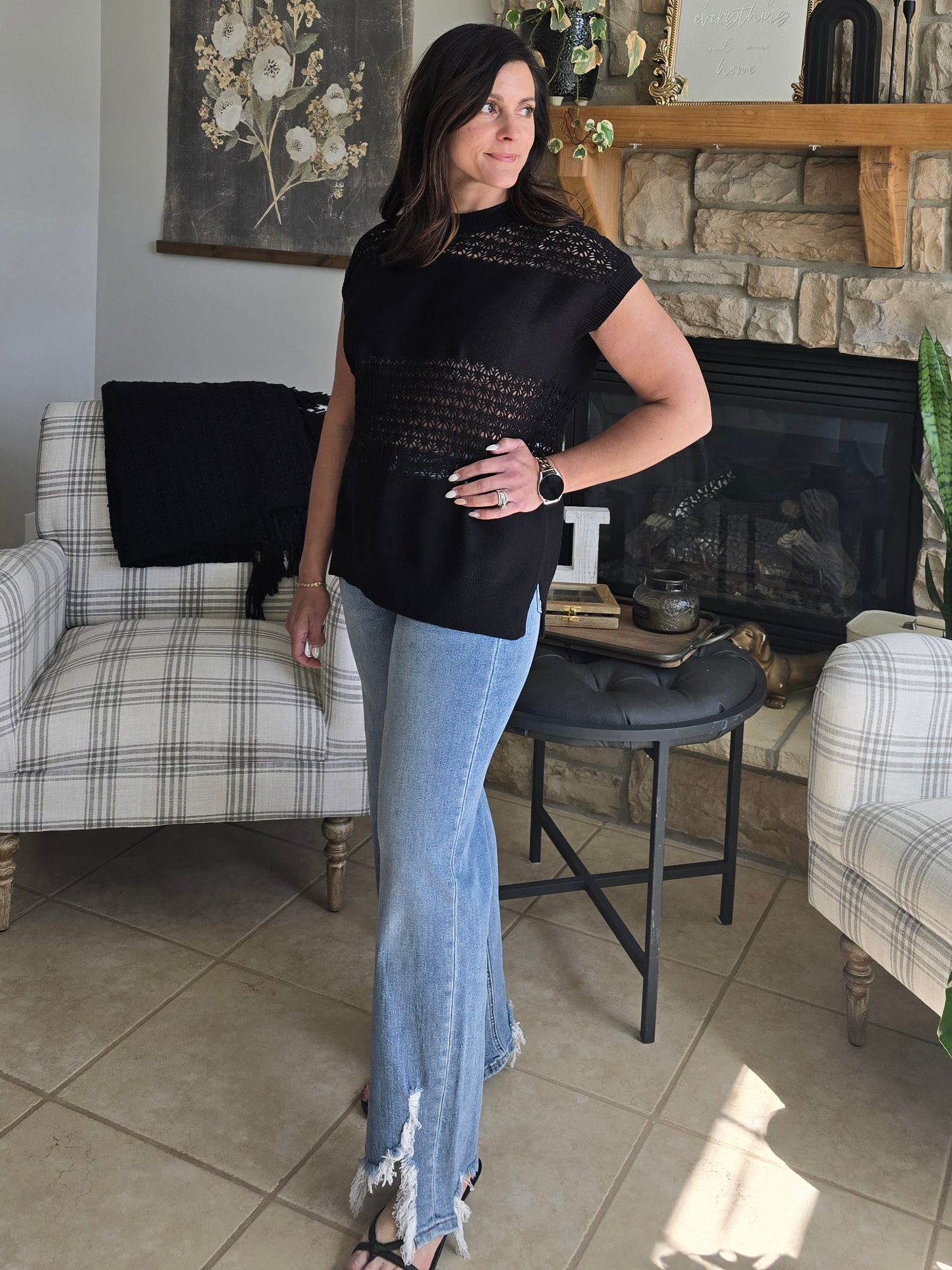 Open Knit Short Sleeve Top