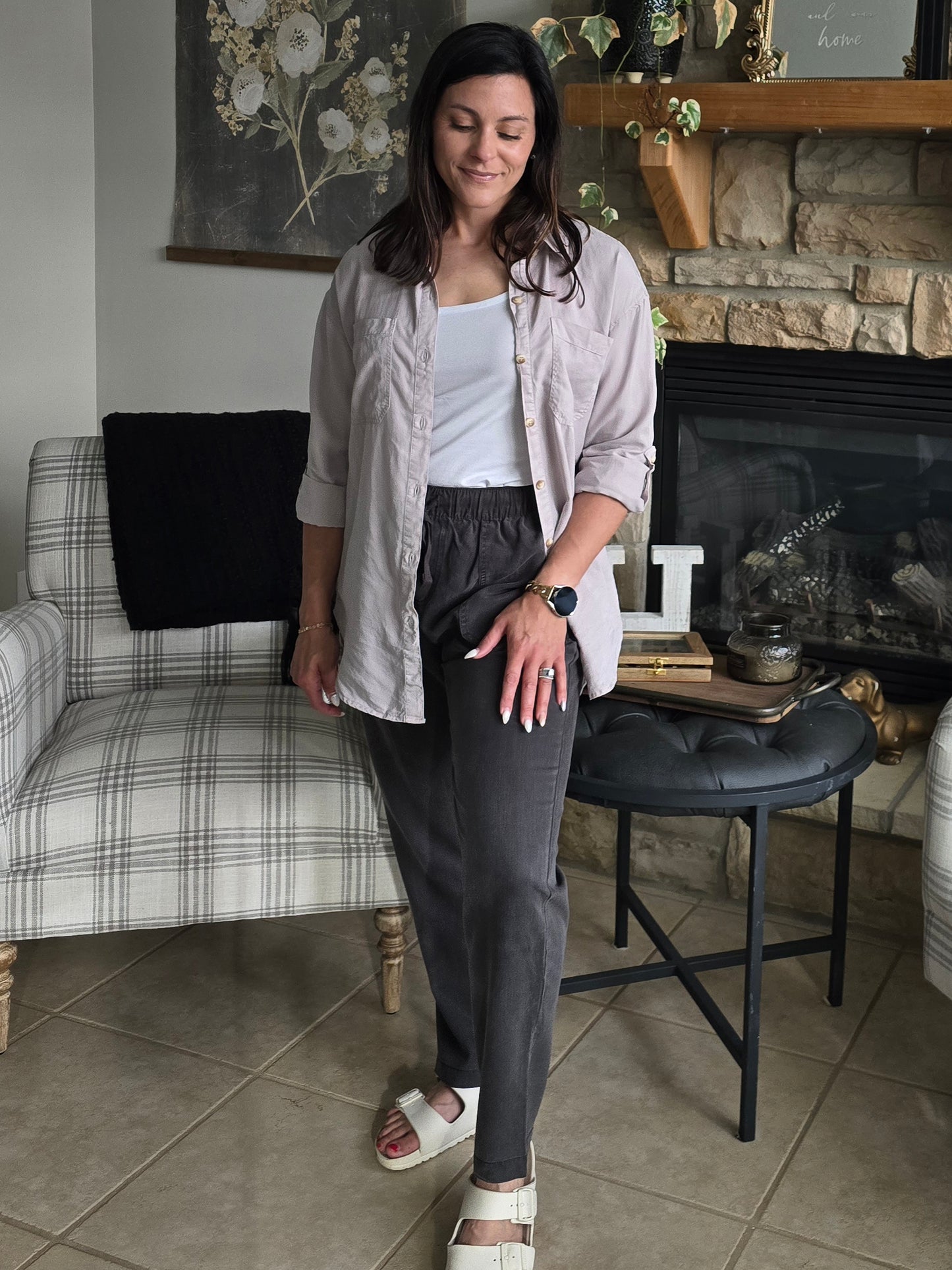 Grey Tencel Oversized Button Down Shirt