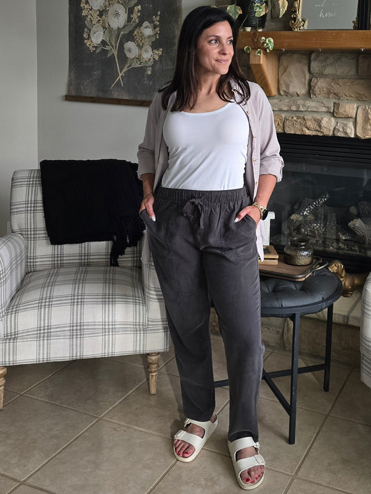 Charcoal Tencel Tapered Pants