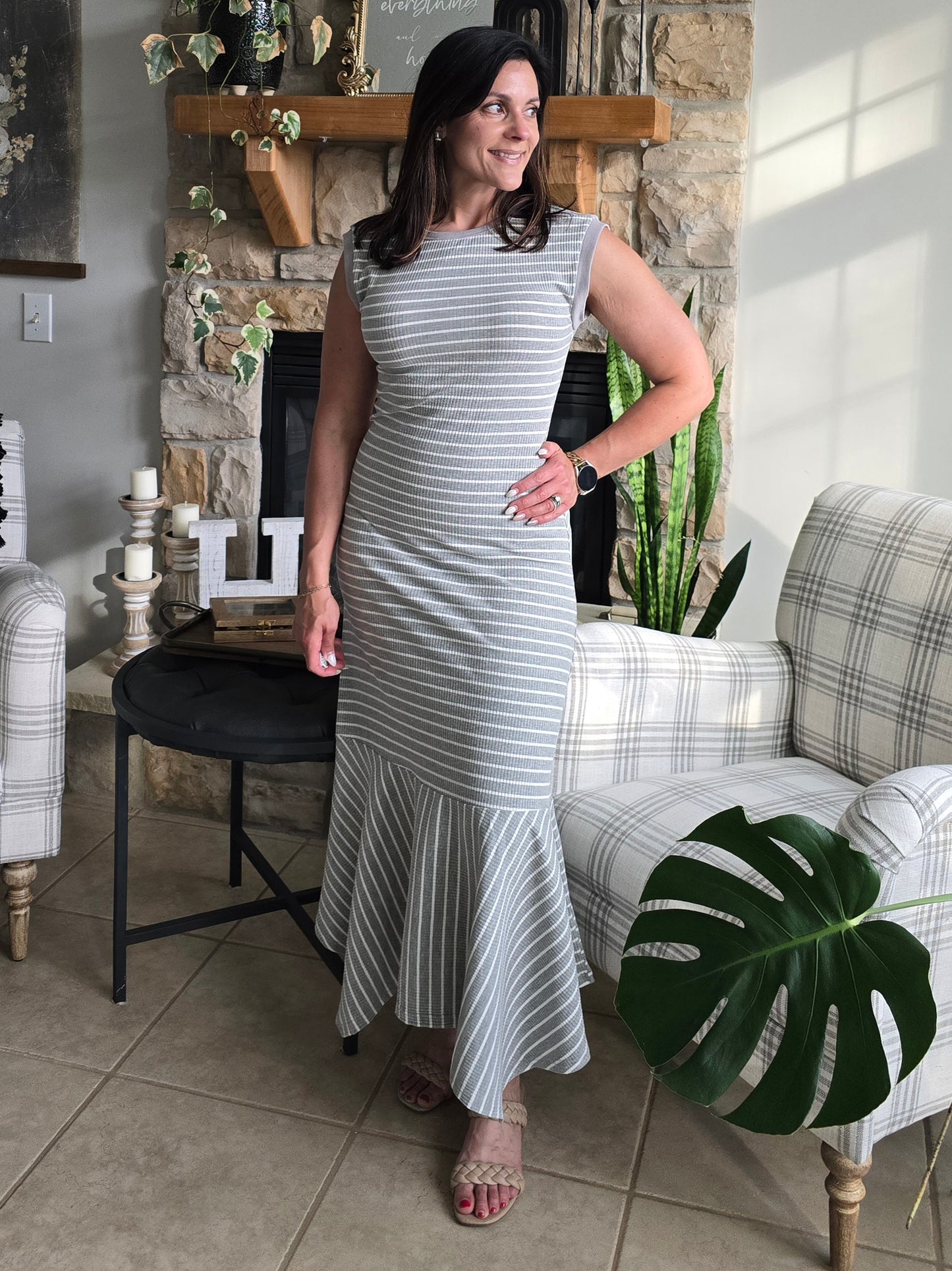 Ribbed Striped Maxi With Back Cutout Detail