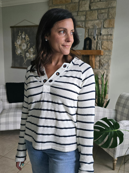 Stripe Knit Top with Metal Eyelet Detail