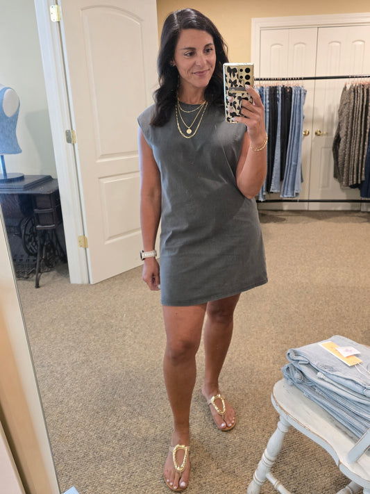 Washed Black Muscle Sleeve Dress