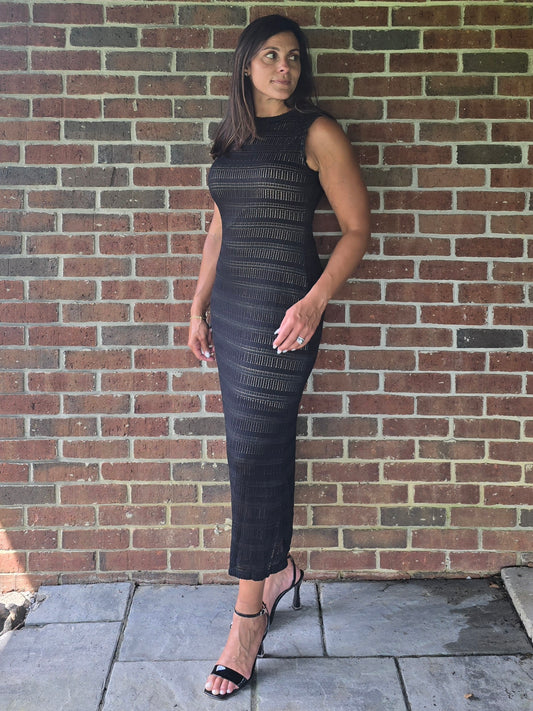 Stripe Stretch Lace Midi Dress