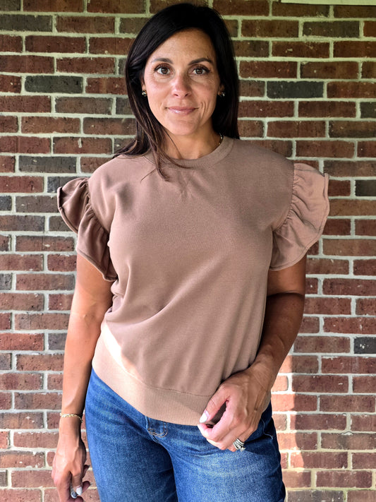 French Terry Ruffle Sleeve Top