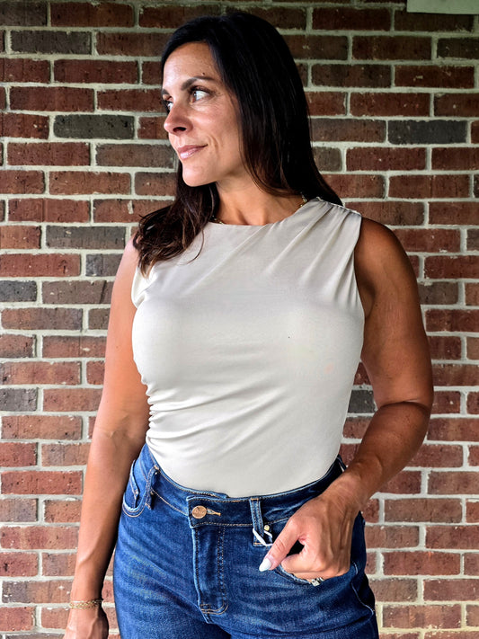 Shirring Detail Sleeveless Bodysuit