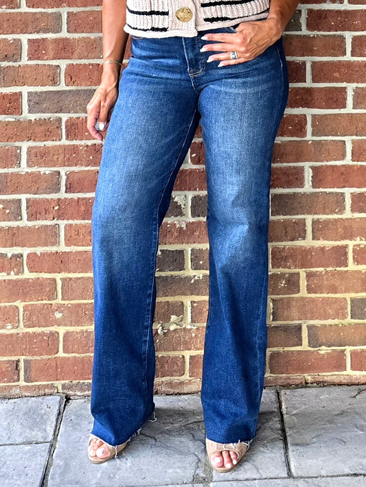 Tummy Control High Rise Dark Wash Straight Leg Jeans