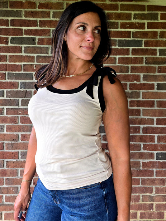 Scoop Neck Contrast Bow Tank