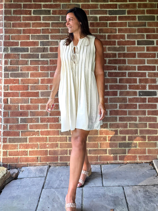 Tie Front Pleated Mini Dress