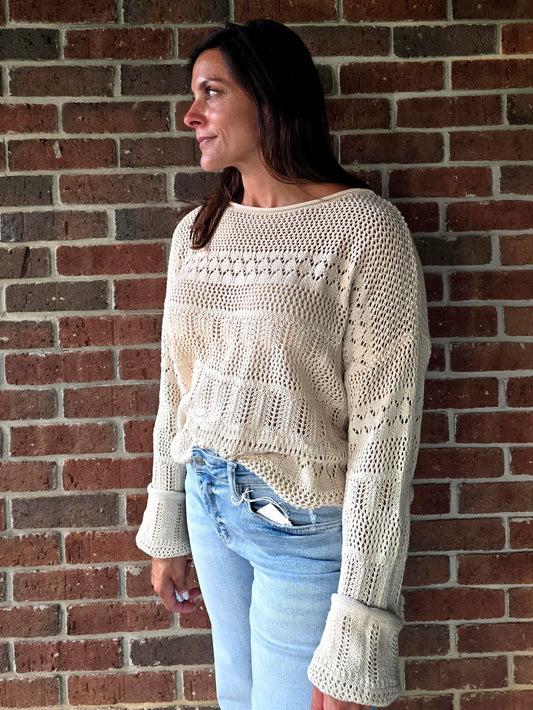 Cream Pointelle Knit Sweater