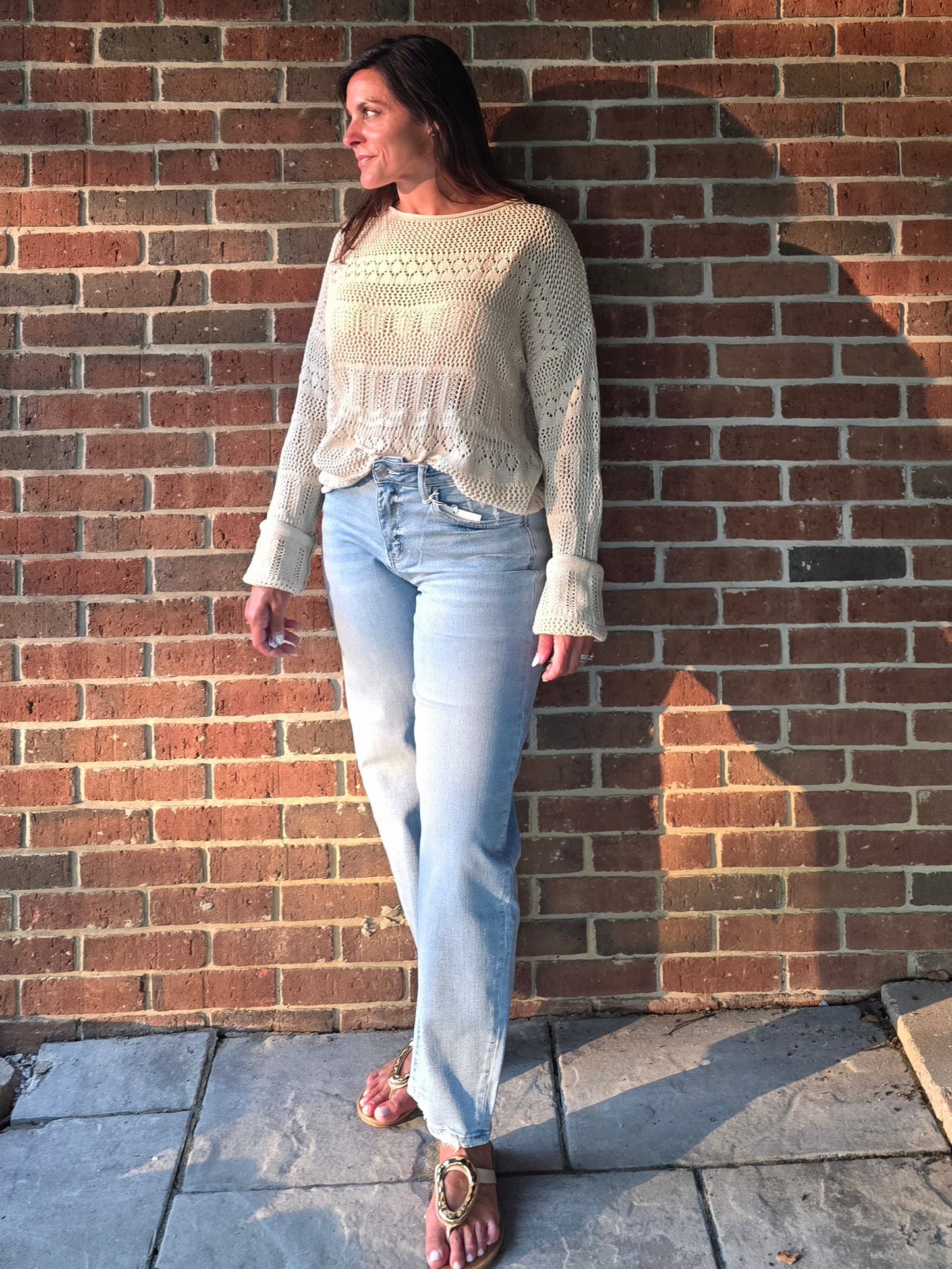 Cream Pointelle Knit Sweater