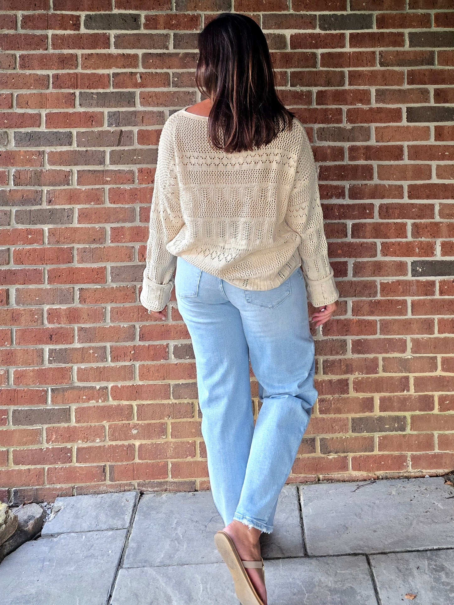 Cream Pointelle Knit Sweater