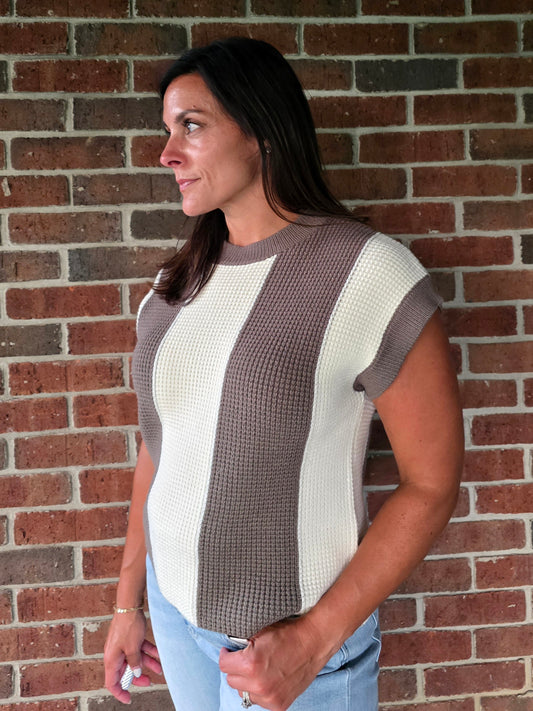 Waffle Texture Wide Vertical Stripe Top