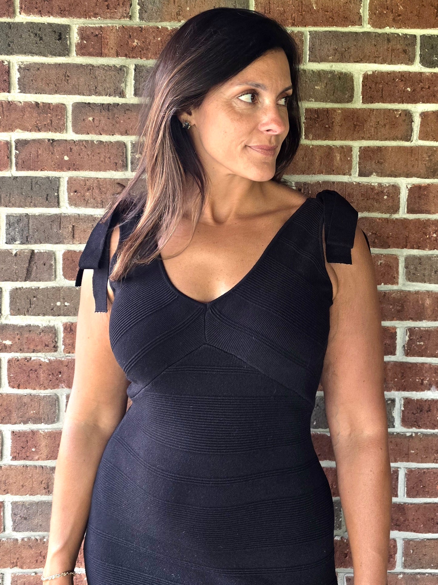 Sweater Knit Midi Dress with Bow Tie Straps