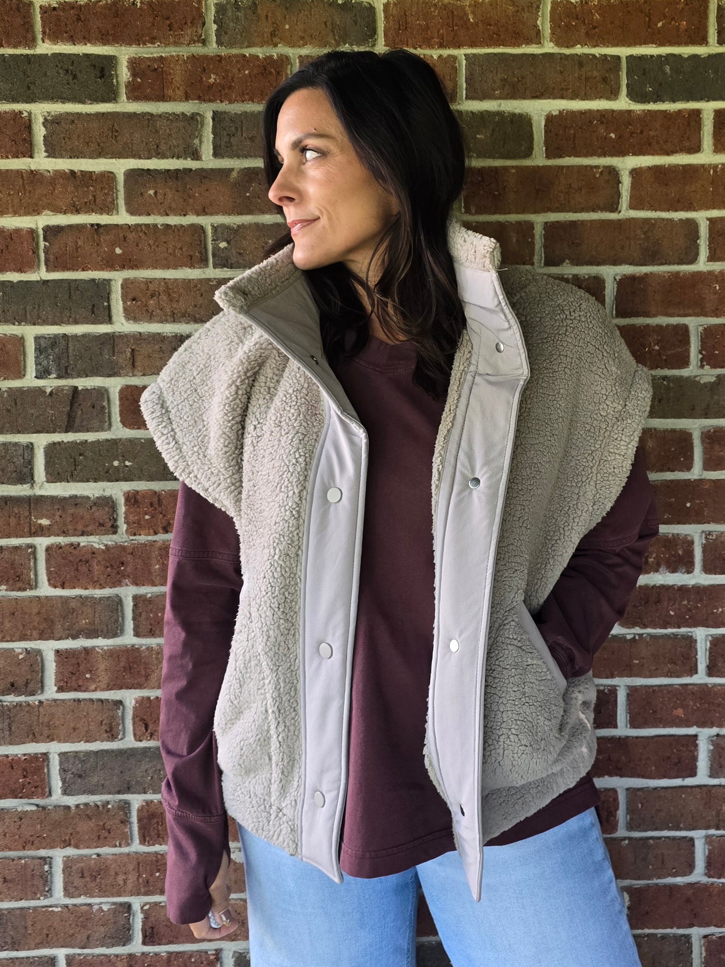 Dark Cherry Pigment Washed Cotton V-Neck Top