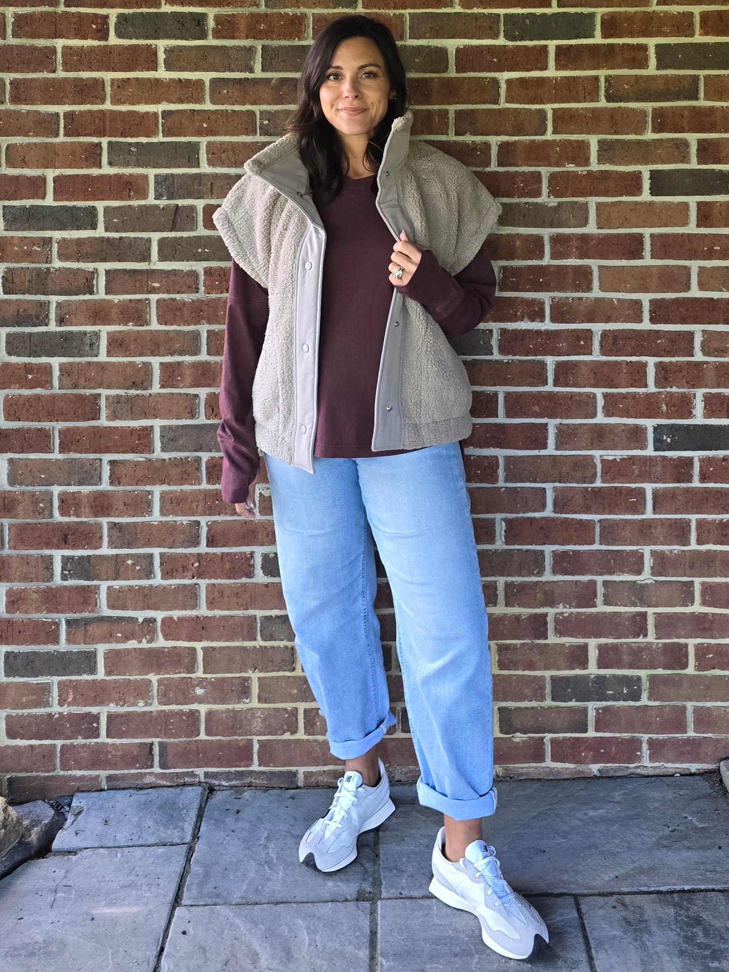 Dark Cherry Pigment Washed Cotton V-Neck Top