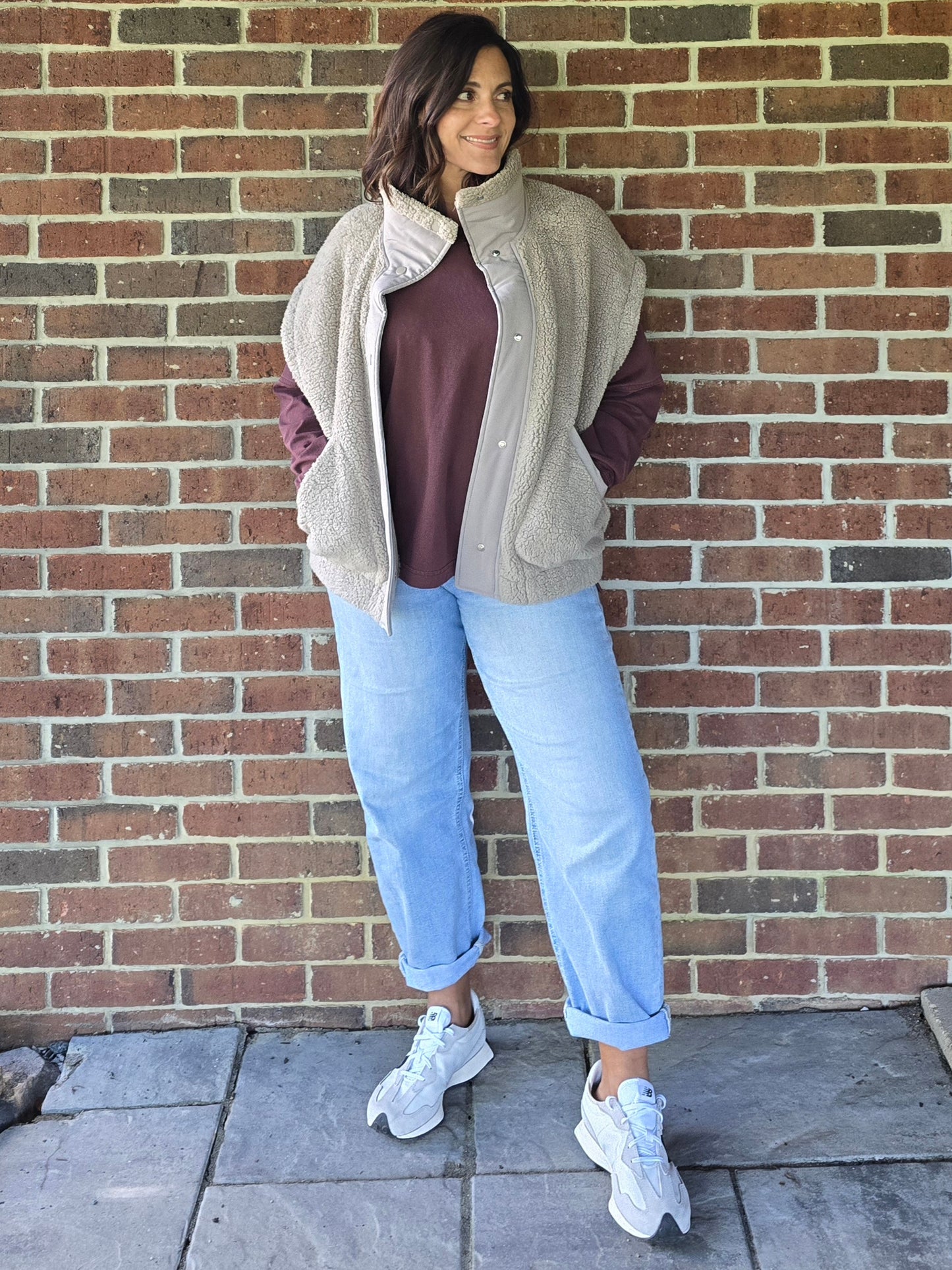 Dark Cherry Pigment Washed Cotton V-Neck Top