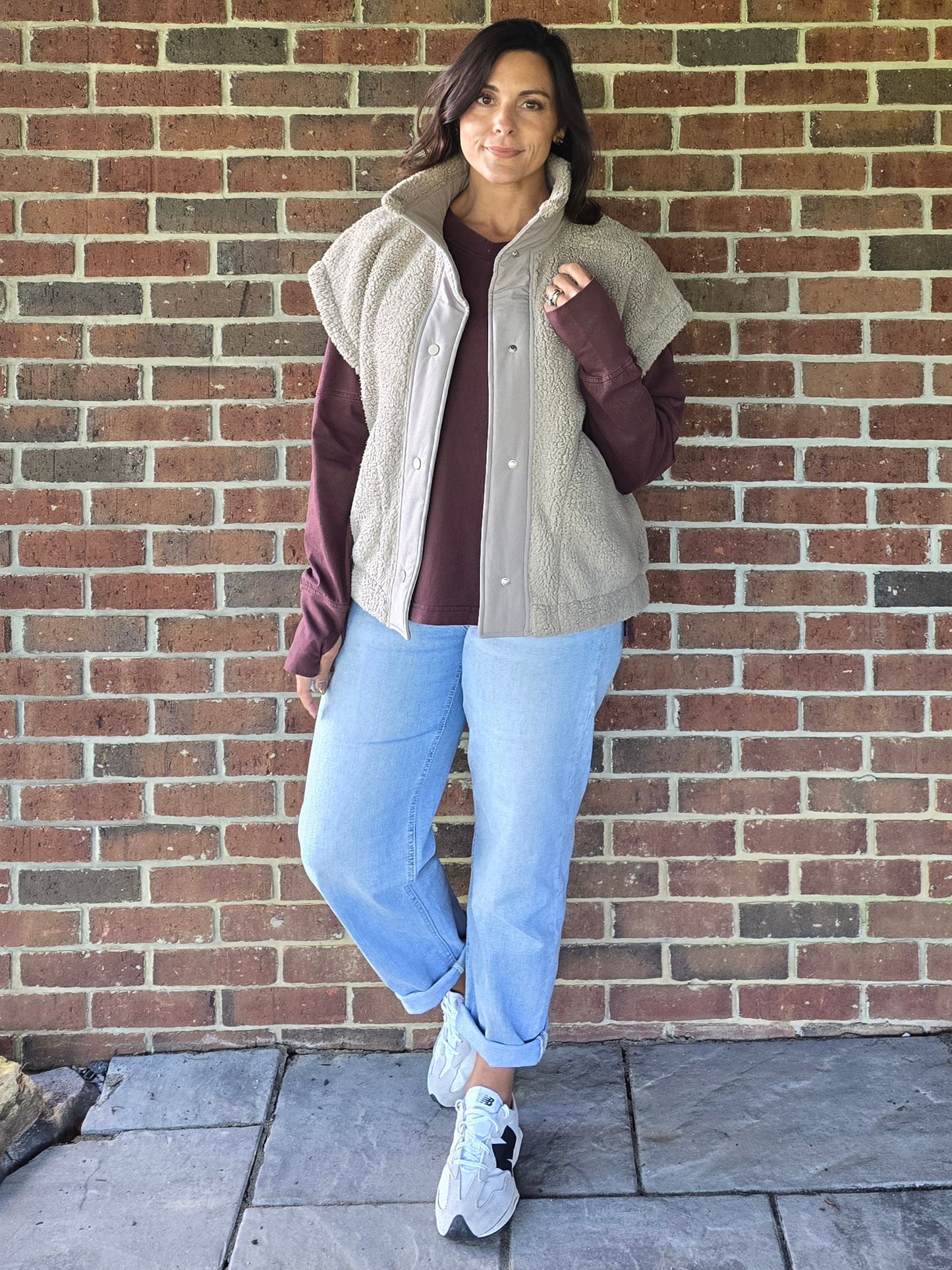 Dark Cherry Pigment Washed Cotton V-Neck Top