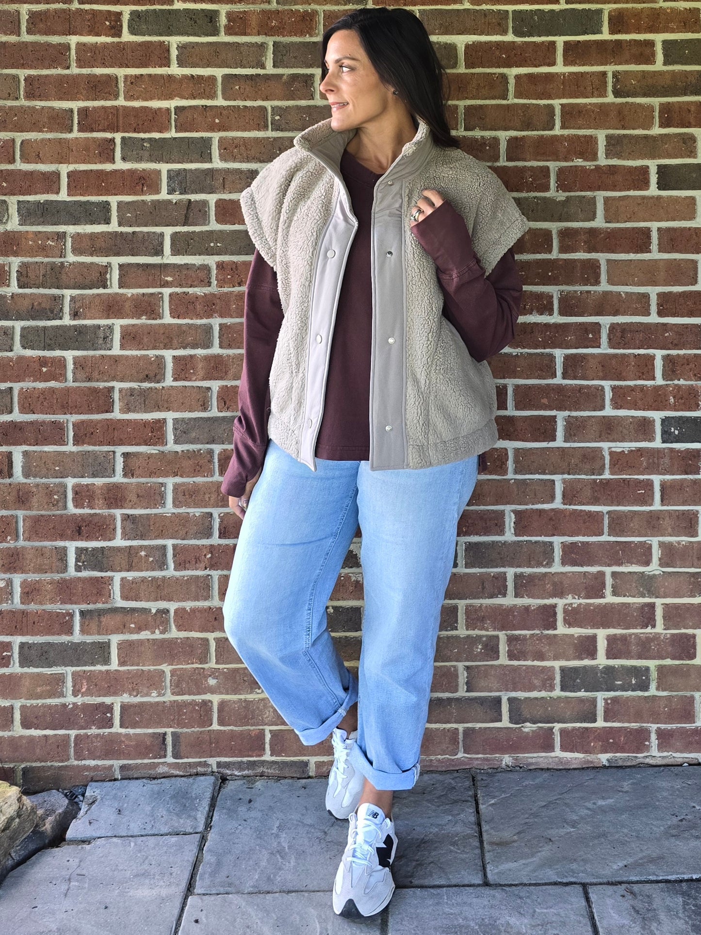 Dark Cherry Pigment Washed Cotton V-Neck Top