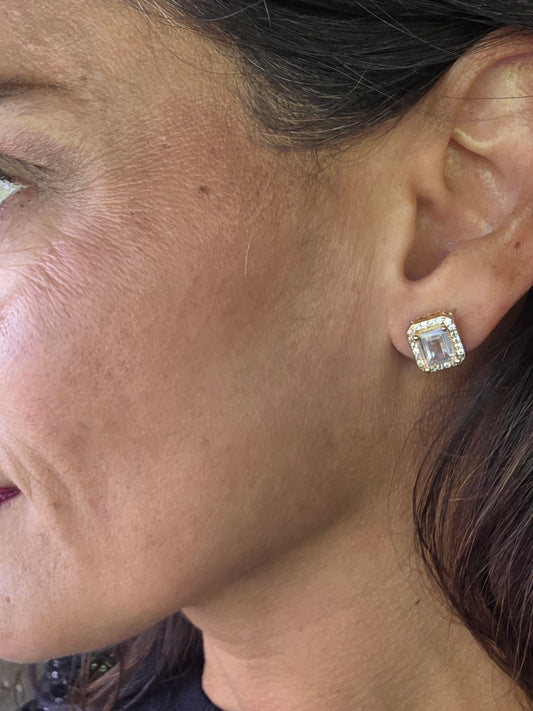 Emerald Cut Crystal Stud Earrings