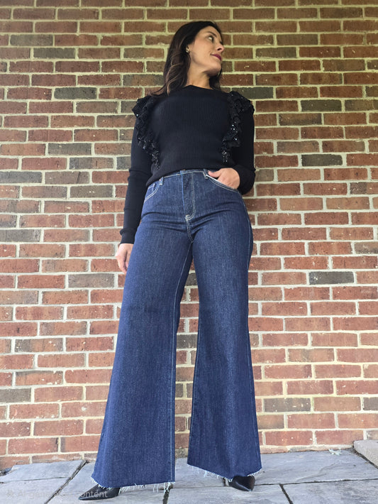 Gold Fleck High Rise Wide Leg Jeans