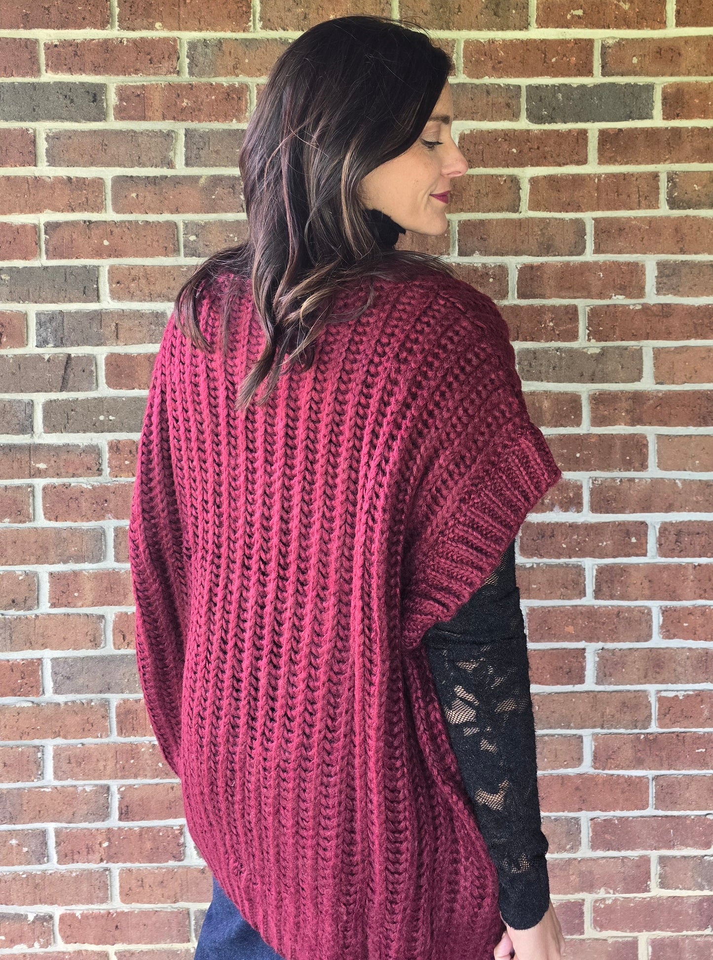 Wine Satin Bow Knit Cardigan